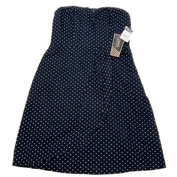Vans Cherry Strapless Dress Junior Small Black White Polka Dot Flare Midi New - Picture 1 of 9